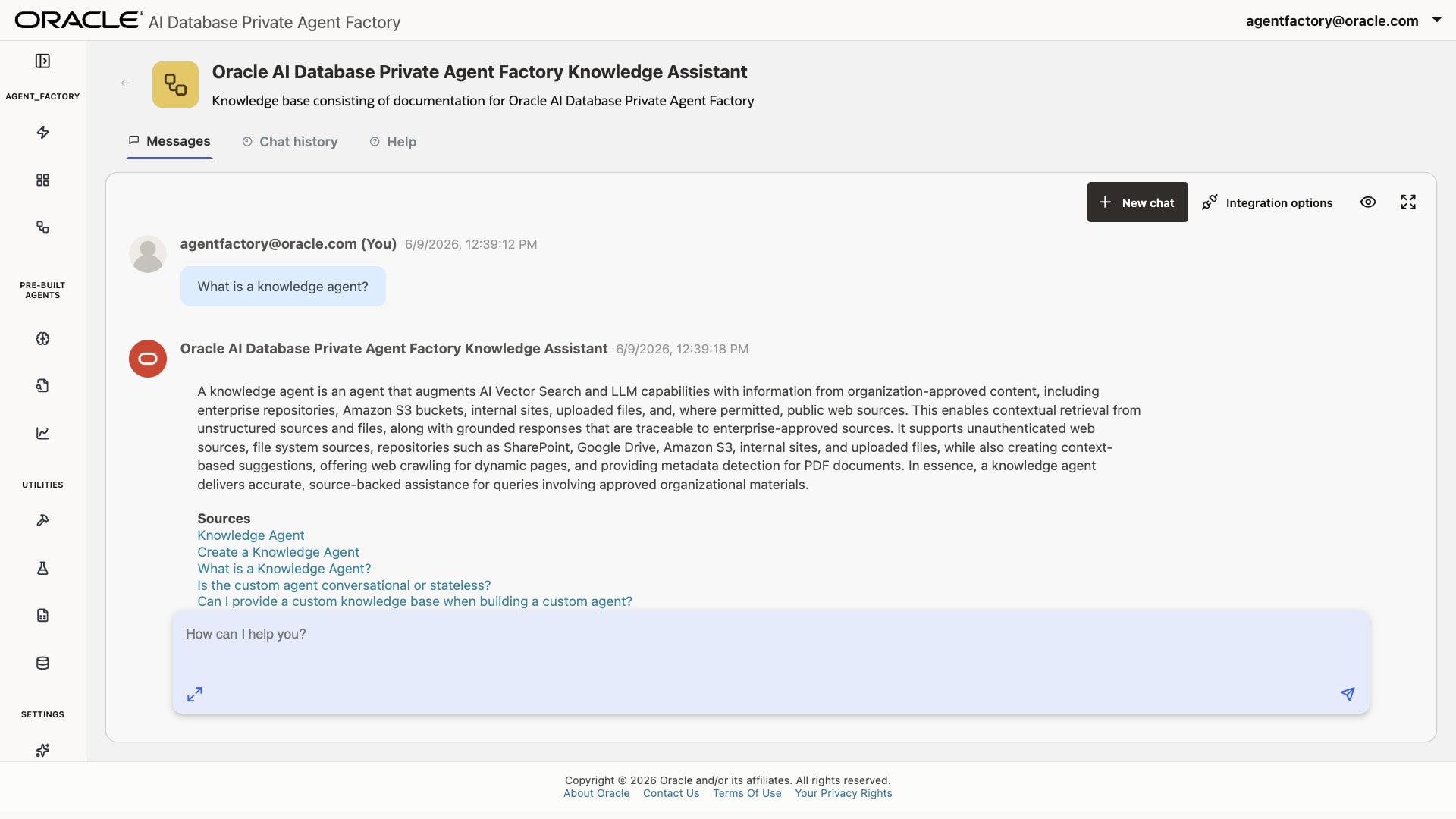Screenshot of the Knowledge Agent