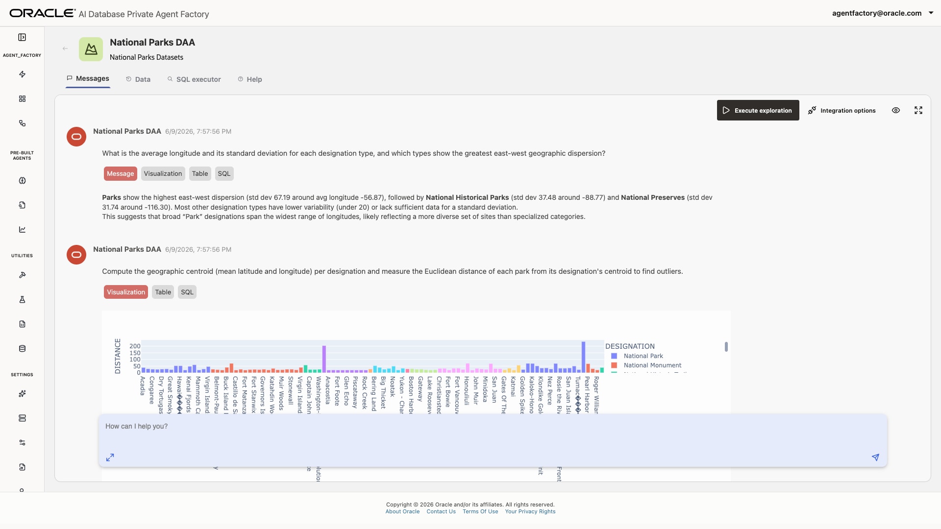 Screenshot of a Data Analysis Agent chat