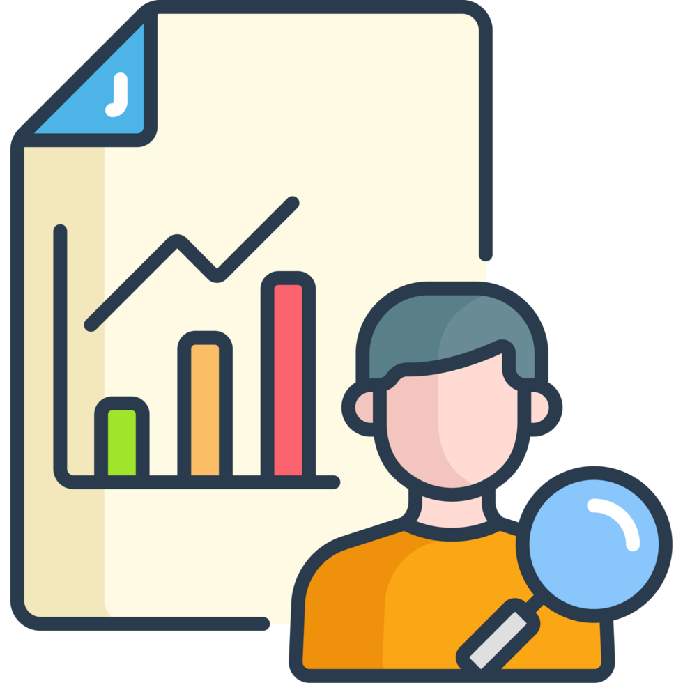 Data analyst icon with chart and magnifying glass
