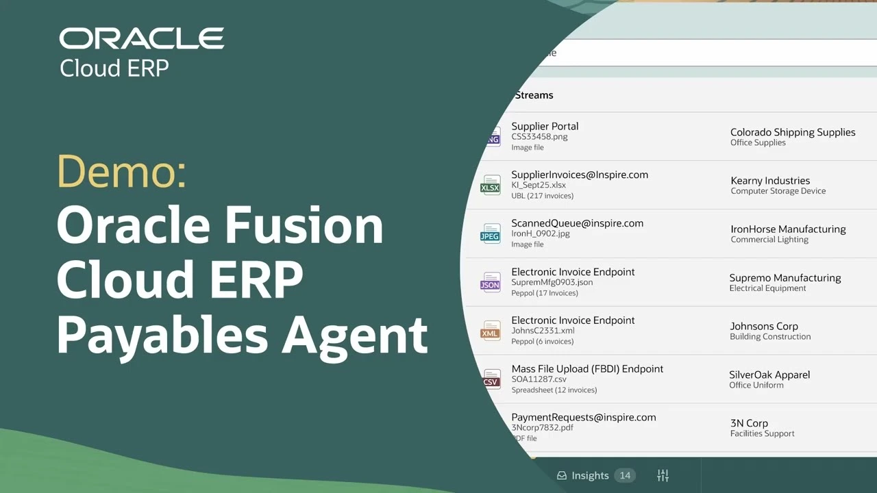 Oracle Fusion Cloud ERP Payables Agent demo graphic