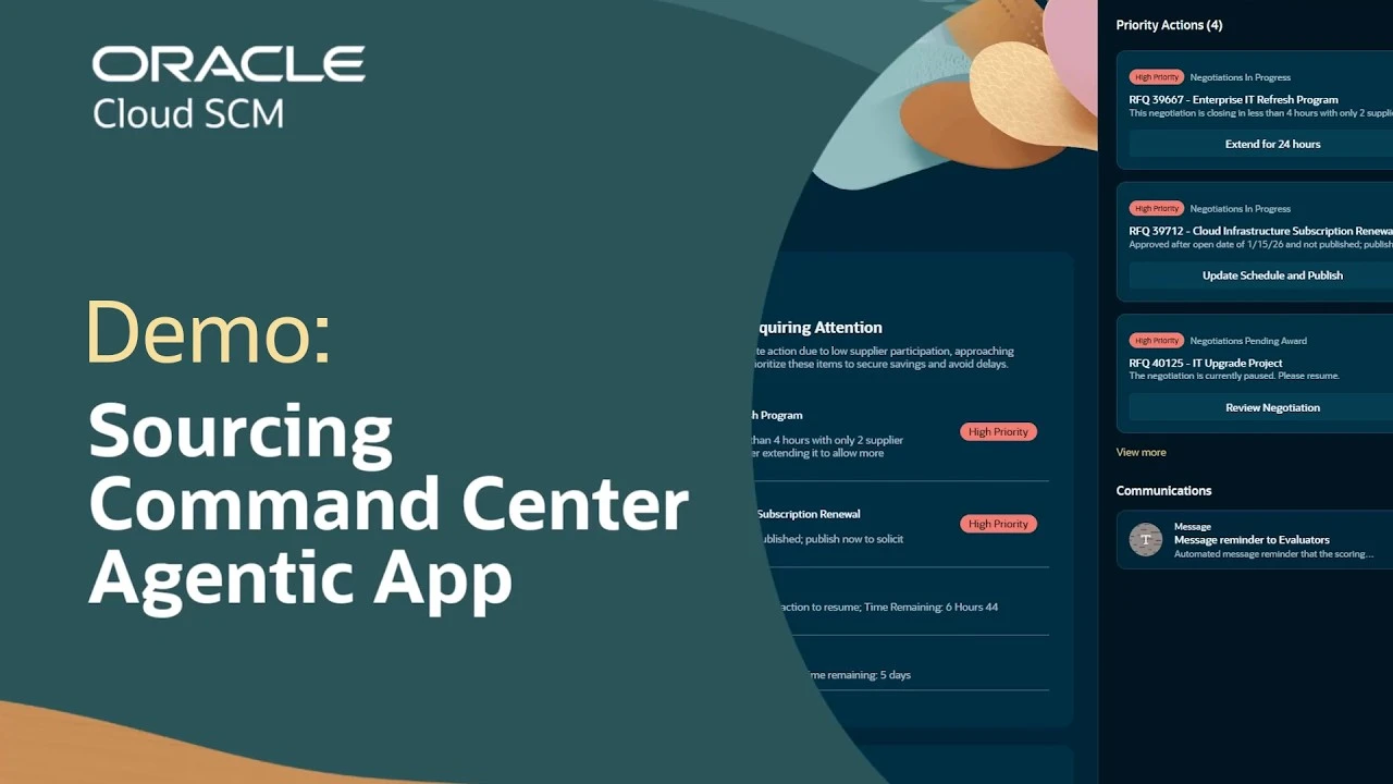 Oracle Cloud SCM Sourcing Command Center demo title graphic