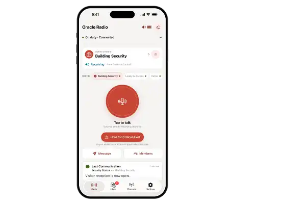 Oracle Radio mobile screen for building security communication
